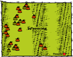 Wyoming woodcut map showing location of Cheyenne